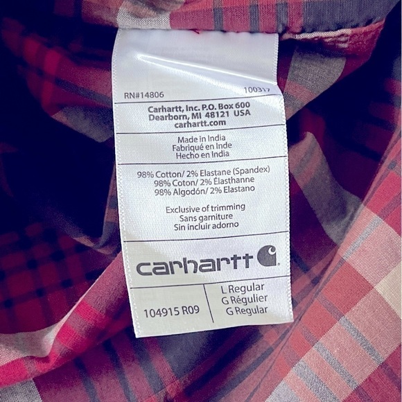 Carhartt Rugged Flex Plaid Long Sleeve Shirt Men Size L Button Up Red Brown - Picture 7 of 12